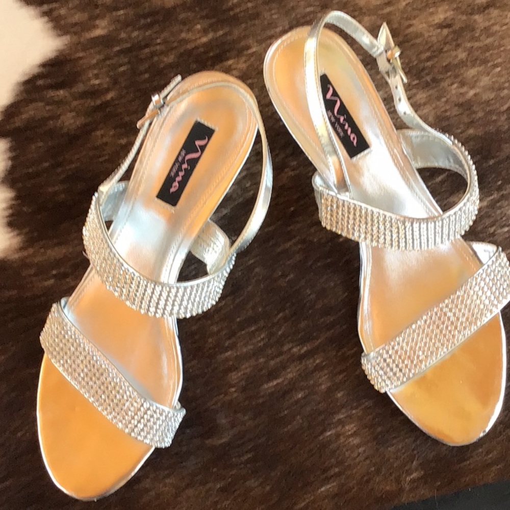 NINA RHINESTONE  SILVER SANDALS